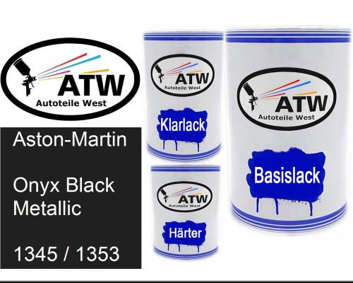 Aston-Martin, Onyx Black Metallic, 1345 / 1353: 500ml Lackdose + 500ml Klarlack + 250ml Härter - Set, von ATW Autoteile West.